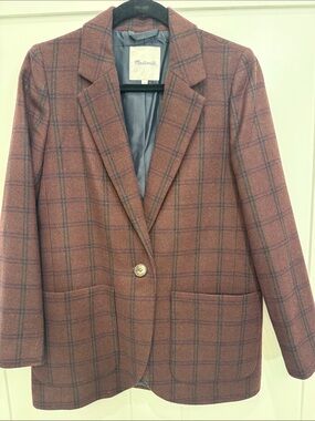 Madewell Rust Plaid Single-Button Blazer
